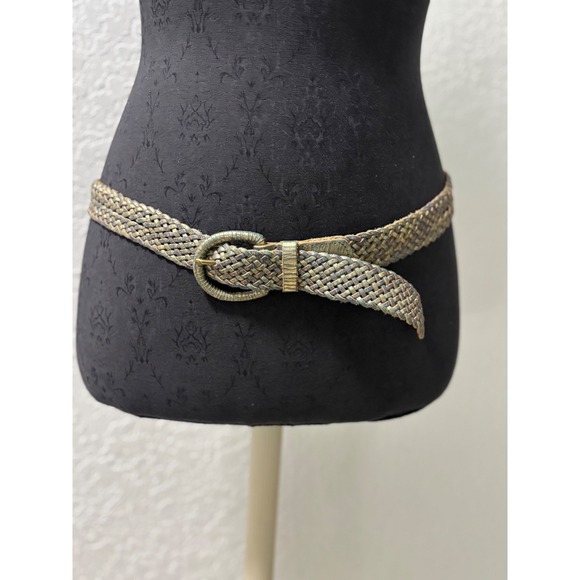 Chico's Accessories - Chicos Womens Braided Leather Belt Gold Green Metallic Woven‎ Small